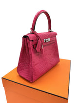 Hermès Kelly Retourne 25 Framboise Matte Alligator Leather Palladium Hardware