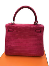 Hermès Kelly Retourne 25 Framboise Matte Alligator Leather Palladium Hardware
