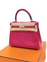 Hermès Kelly Retourne 25 Framboise Matte Alligator Leather Palladium Hardware