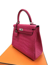 Hermès Kelly Retourne 25 Framboise Matte Alligator Leather Palladium Hardware