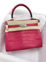 Hermès Kelly Retourne 25 Framboise Matte Alligator Leather Palladium Hardware