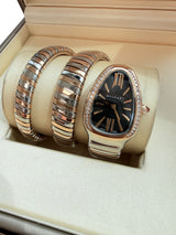 Bulgari Serpenti Tubogas 18K Rose Gold Double Spiral Black Dial Watch 102099