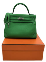 Hermes Kelly Ghillies 32 Bamboo Togo Swift Leather Palladium Hardware Handbag