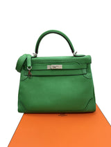 Hermes Kelly Ghillies 32 Bamboo Togo Swift Leather Palladium Hardware Handbag