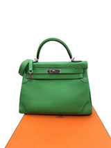 Hermes Kelly Ghillies 32 Bamboo Togo Swift Leather Palladium Hardware Handbag