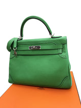 Hermes Kelly Ghillies 32 Bamboo Togo Swift Leather Palladium Hardware Handbag
