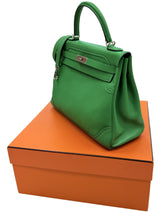 Hermes Kelly Ghillies 32 Bamboo Togo Swift Leather Palladium Hardware Handbag