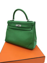 Hermes Kelly Ghillies 32 Bamboo Togo Swift Leather Palladium Hardware Handbag
