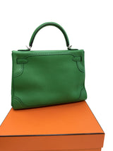 Hermes Kelly Ghillies 32 Bamboo Togo Swift Leather Palladium Hardware Handbag