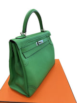 Hermes Kelly Ghillies 32 Bamboo Togo Swift Leather Palladium Hardware Handbag