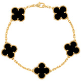 Van Cleef & Arpels 5 Onyx Motifs Vintage Alhambra Bracelet 18K Yellow Gold