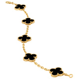 Van Cleef & Arpels 5 Onyx Motifs Vintage Alhambra Bracelet 18K Yellow Gold
