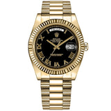 Rolex President Day-Date II 41mm Fluted Bezel 18K Gold Black Dial Watch 218238