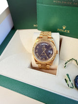 Rolex President Day-Date II 41mm Fluted Bezel 18K Gold Black Dial Watch 218238