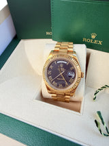 Rolex President Day-Date II 41mm Fluted Bezel 18K Gold Black Dial Watch 218238