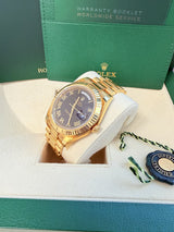 Rolex President Day-Date II 41mm Fluted Bezel 18K Gold Black Dial Watch 218238