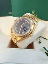 Rolex President Day-Date II 41mm Fluted Bezel 18K Gold Black Dial Watch 218238