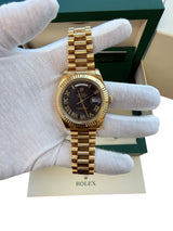 Rolex President Day-Date II 41mm Fluted Bezel 18K Gold Black Dial Watch 218238