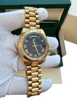 Rolex President Day-Date II 41mm Fluted Bezel 18K Gold Black Dial Watch 218238