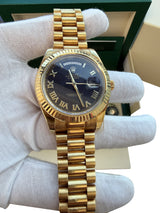 Rolex President Day-Date II 41mm Fluted Bezel 18K Gold Black Dial Watch 218238