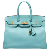 Hermès Birkin 35 Bleu Atoll Epsom Leather With Gold Hardware Handbag