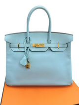 Hermès Birkin 35 Bleu Atoll Epsom Leather With Gold Hardware Handbag