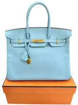Hermès Birkin 35 Bleu Atoll Epsom Leather With Gold Hardware Handbag