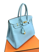 Hermès Birkin 35 Bleu Atoll Epsom Leather With Gold Hardware Handbag