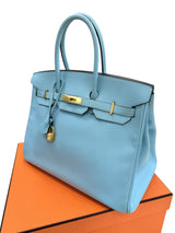 Hermès Birkin 35 Bleu Atoll Epsom Leather With Gold Hardware Handbag