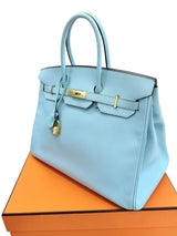 Hermès Birkin 35 Bleu Atoll Epsom Leather With Gold Hardware Handbag