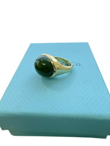 Tiffany & Co Elsa Peretti Cabochon Green Nephrite Jade Ring 18K Yellow Gold