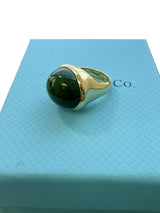 Tiffany & Co Elsa Peretti Cabochon Green Nephrite Jade Ring 18K Yellow Gold
