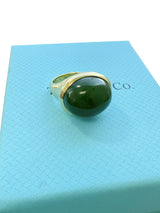 Tiffany & Co Elsa Peretti Cabochon Green Nephrite Jade Ring 18K Yellow Gold
