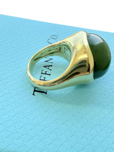 Tiffany & Co Elsa Peretti Cabochon Green Nephrite Jade Ring 18K Yellow Gold