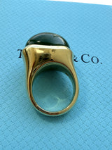 Tiffany & Co Elsa Peretti Cabochon Green Nephrite Jade Ring 18K Yellow Gold