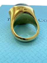 Tiffany & Co Elsa Peretti Cabochon Green Nephrite Jade Ring 18K Yellow Gold