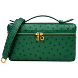 Loro Piana Ostrich L19 Extra Pocket Forest Leaves Green Pouch With Gold Hardware