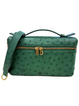 Loro Piana Ostrich L19 Extra Pocket Forest Leaves Green Pouch With Gold Hardware