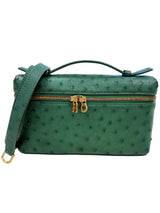 Loro Piana Ostrich L19 Extra Pocket Forest Leaves Green Pouch With Gold Hardware
