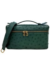 Loro Piana Ostrich L19 Extra Pocket Forest Leaves Green Pouch With Gold Hardware