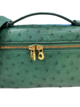 Loro Piana Ostrich L19 Extra Pocket Forest Leaves Green Pouch With Gold Hardware