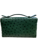 Loro Piana Ostrich L19 Extra Pocket Forest Leaves Green Pouch With Gold Hardware