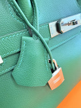 Hermès Birkin 29 Shoulder Light Vert Moyen Evercolor Leather Palladium Hardware