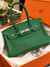 Hermès Birkin 29 Shoulder Light Vert Moyen Evercolor Leather Palladium Hardware