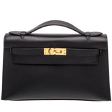 Hermès Kelly Pochette Noir Swift Leather With Gold Hardware Clutch Bag