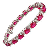 19 CTW Oval Ruby & Diamond Tennis Bracelet in 14K White Gold 7 Inches