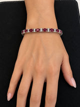 19 CTW Oval Ruby & Diamond Tennis Bracelet in 14K White Gold 7 Inches
