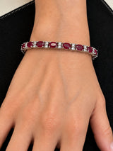 19 CTW Oval Ruby & Diamond Tennis Bracelet in 14K White Gold 7 Inches