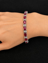 19 CTW Oval Ruby & Diamond Tennis Bracelet in 14K White Gold 7 Inches