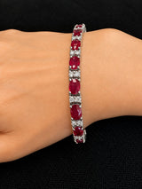 19 CTW Oval Ruby & Diamond Tennis Bracelet in 14K White Gold 7 Inches
